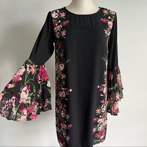 INC International Concepts Dress Black Floral Sz 4 Shift 💙